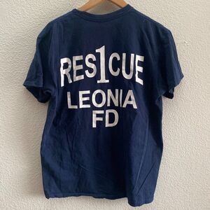 Leonia New Jersey Fire Department Distressed Bleached T-Shirt L Gildan Blue